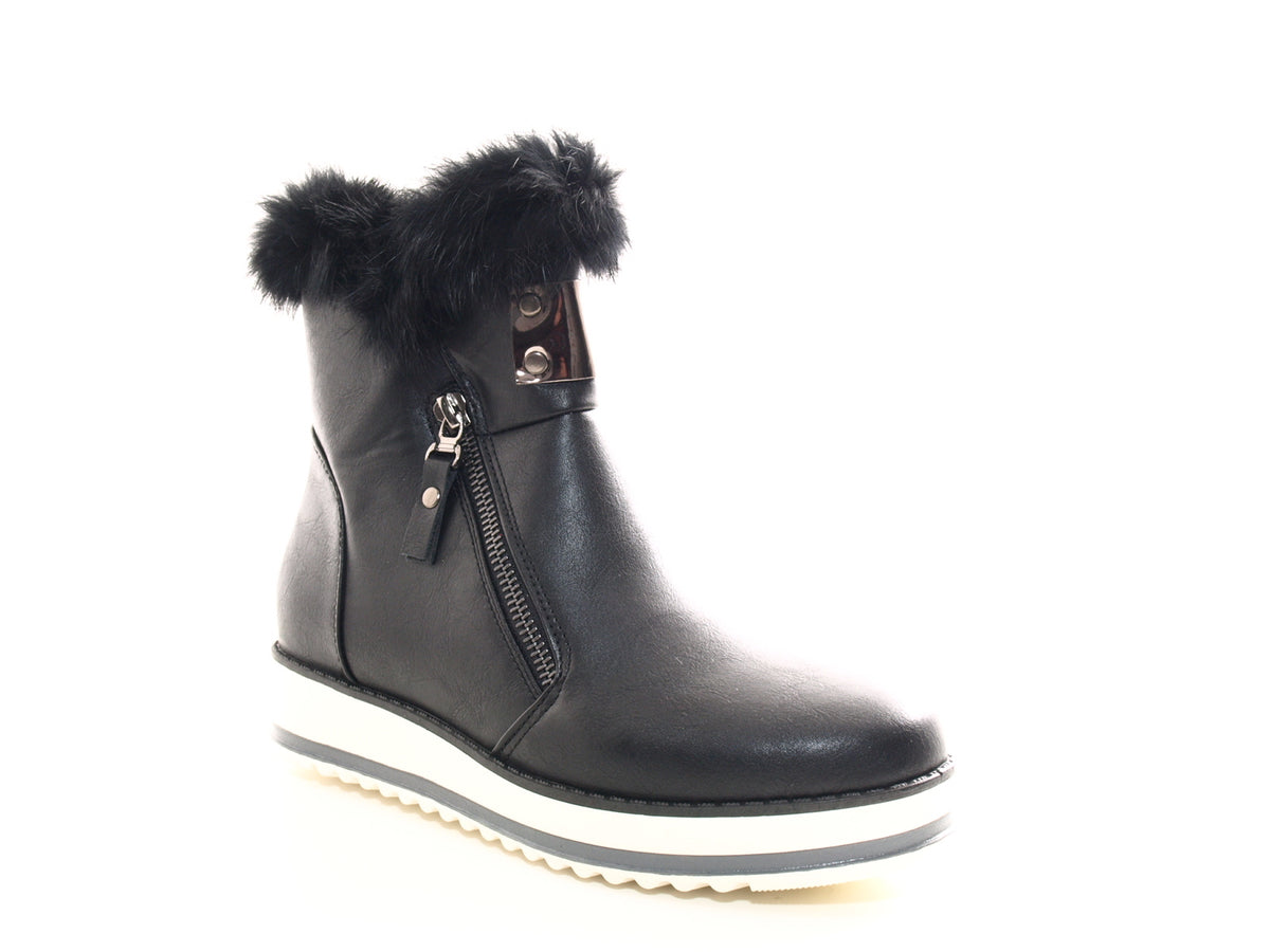 Bottines femme boots motardes bottes outdoor hiver fourrées chaud noir # 931
