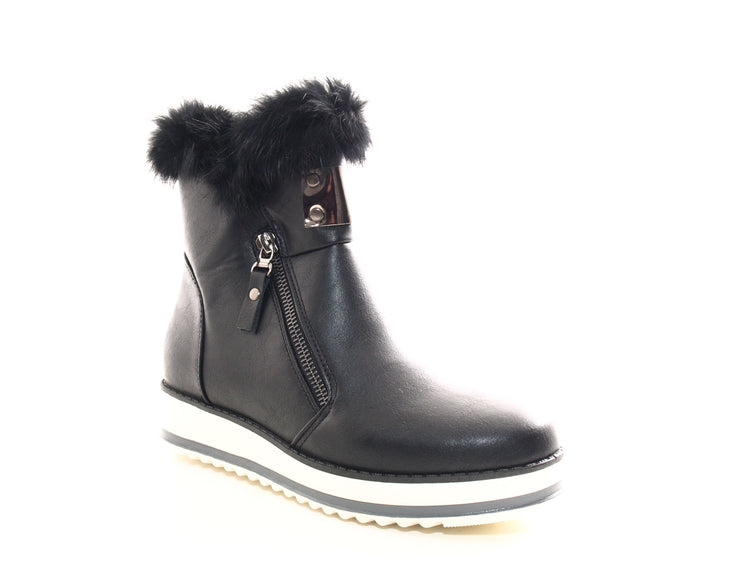 Bottines femme boots motardes bottes outdoor hiver fourrées chaud noir # 931