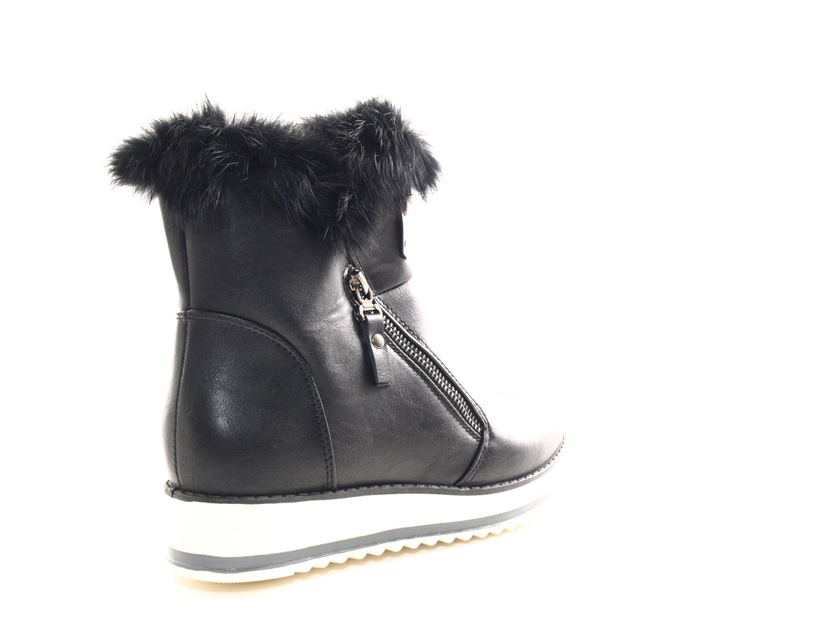Bottines femme boots motardes bottes outdoor hiver fourrées chaud noir # 931