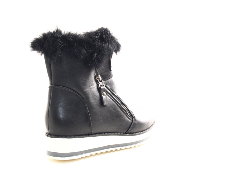 Bottines femme boots motardes bottes outdoor hiver fourrées chaud noir # 931