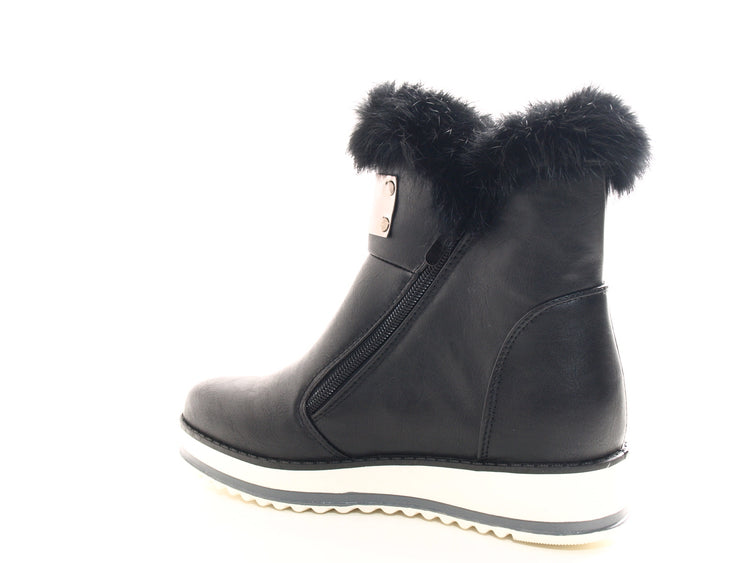 Bottines femme boots motardes bottes outdoor hiver fourrées chaud noir # 931