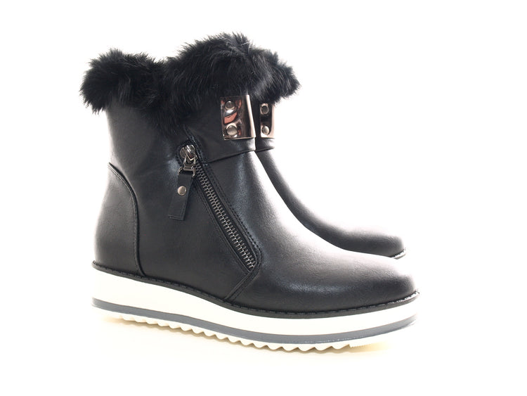 Bottines femme boots motardes bottes outdoor hiver fourrées chaud noir # 931