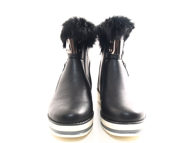 Bottines femme boots motardes bottes outdoor hiver fourrées chaud noir # 931