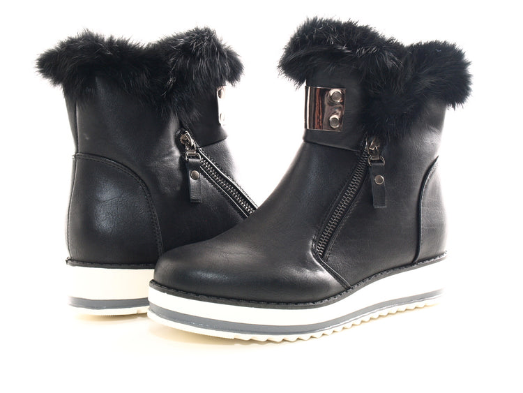 Bottines femme boots motardes bottes outdoor hiver fourrées chaud noir # 931