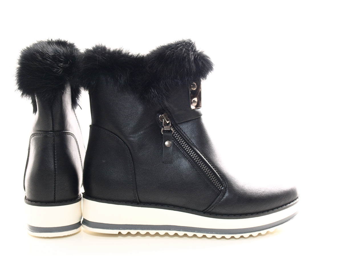 Bottines femme boots motardes bottes outdoor hiver fourrées chaud noir # 931