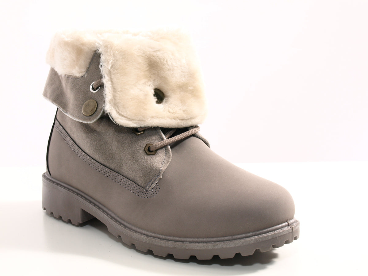 Bottines motardes femme, bottes d'extérieur, bottes d'hiver, doublure chaude, gris # 6209