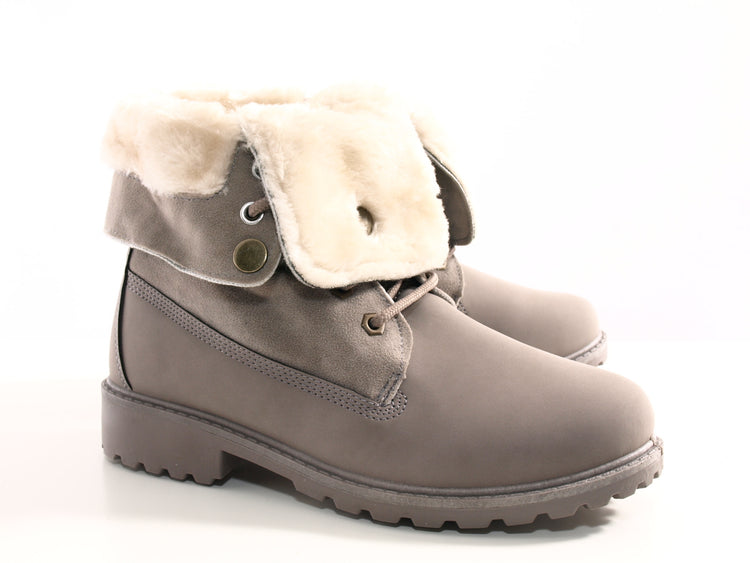 Bottines motardes femme, bottes d'extérieur, bottes d'hiver, doublure chaude, gris # 6209