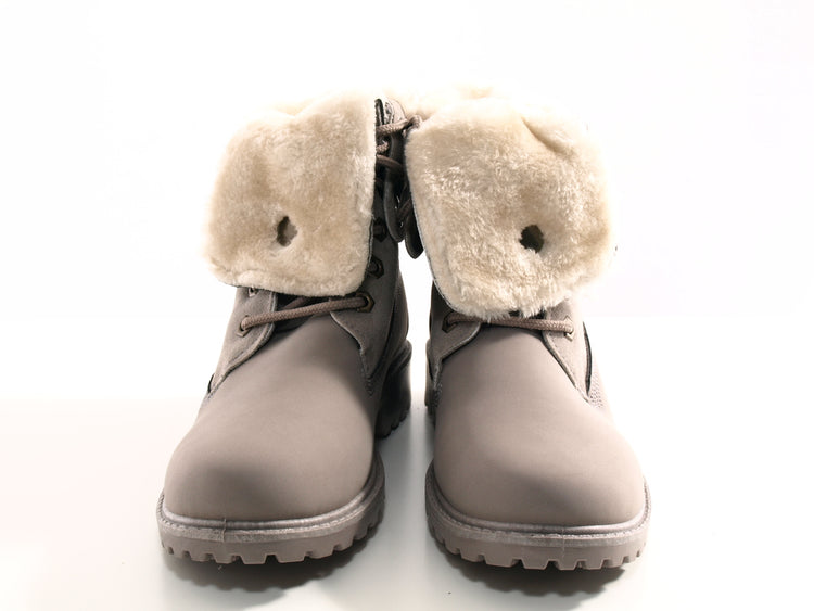 Bottines motardes femme, bottes d'extérieur, bottes d'hiver, doublure chaude, gris # 6209