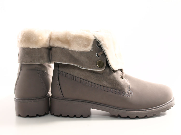 Bottines motardes femme, bottes d'extérieur, bottes d'hiver, doublure chaude, gris # 6209