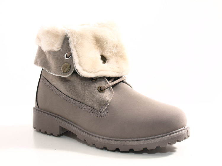 Bottines motardes femme, bottes d'extérieur, bottes d'hiver, doublure chaude, gris # 6209