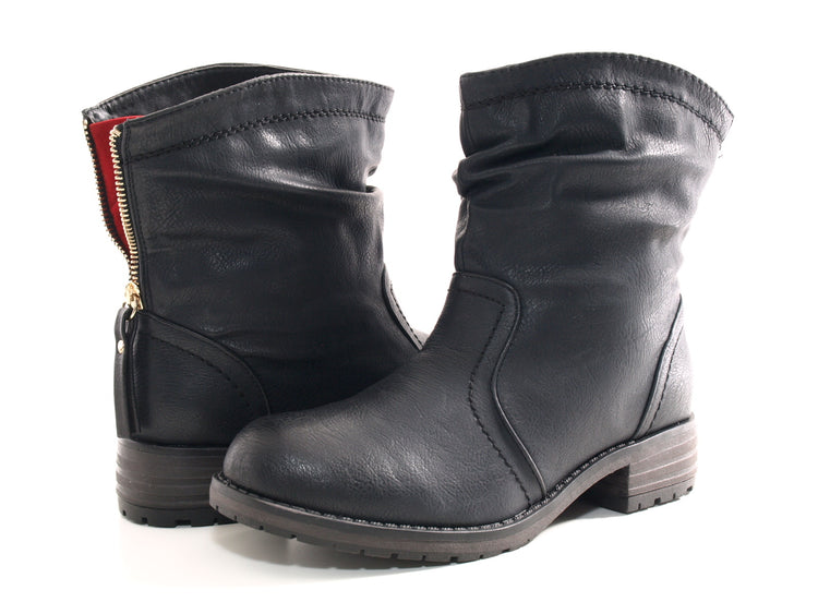 Women's slip-on ankle boots biker boots outdoor winter boots warm lined black # 032