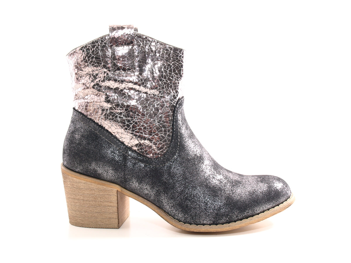 Women's Slip-on Ankle Boots Cowboy Look Boots Outdoor Black # 213
