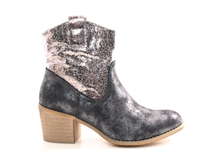 Women's Slip-on Ankle Boots Cowboy Look Boots Outdoor Black # 213