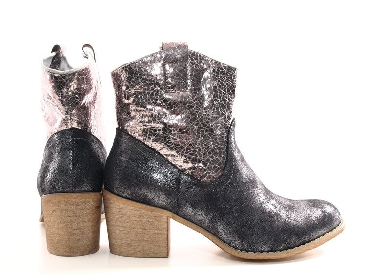 Women's Slip-on Ankle Boots Cowboy Look Boots Outdoor Black # 213