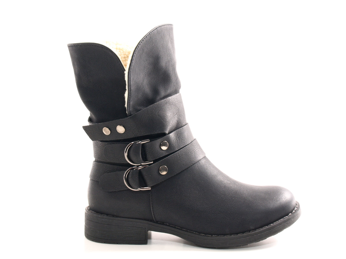 Bottines pour femme, chaussures d'extérieur, bottes d'hiver doublées chaudes, noir # 051