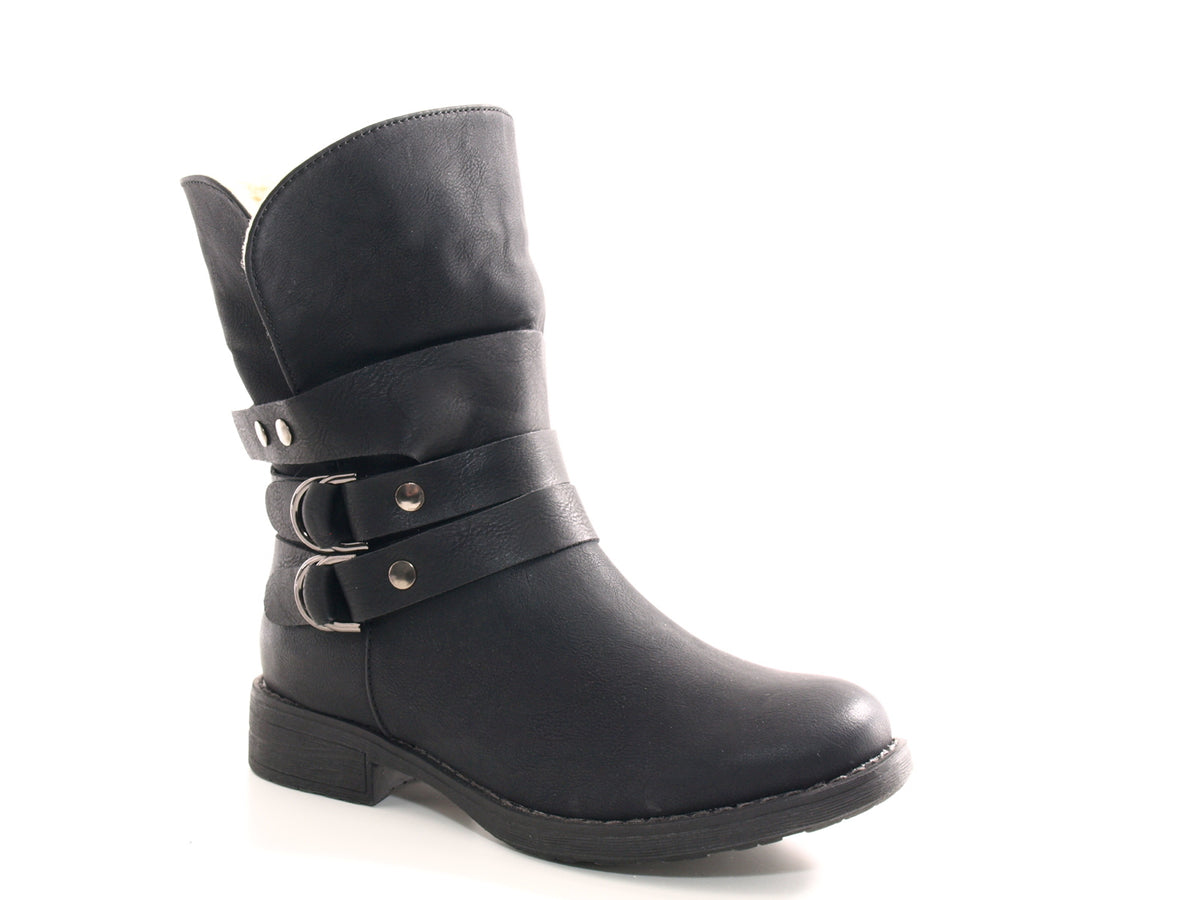 Bottines pour femme, chaussures d'extérieur, bottes d'hiver doublées chaudes, noir # 051