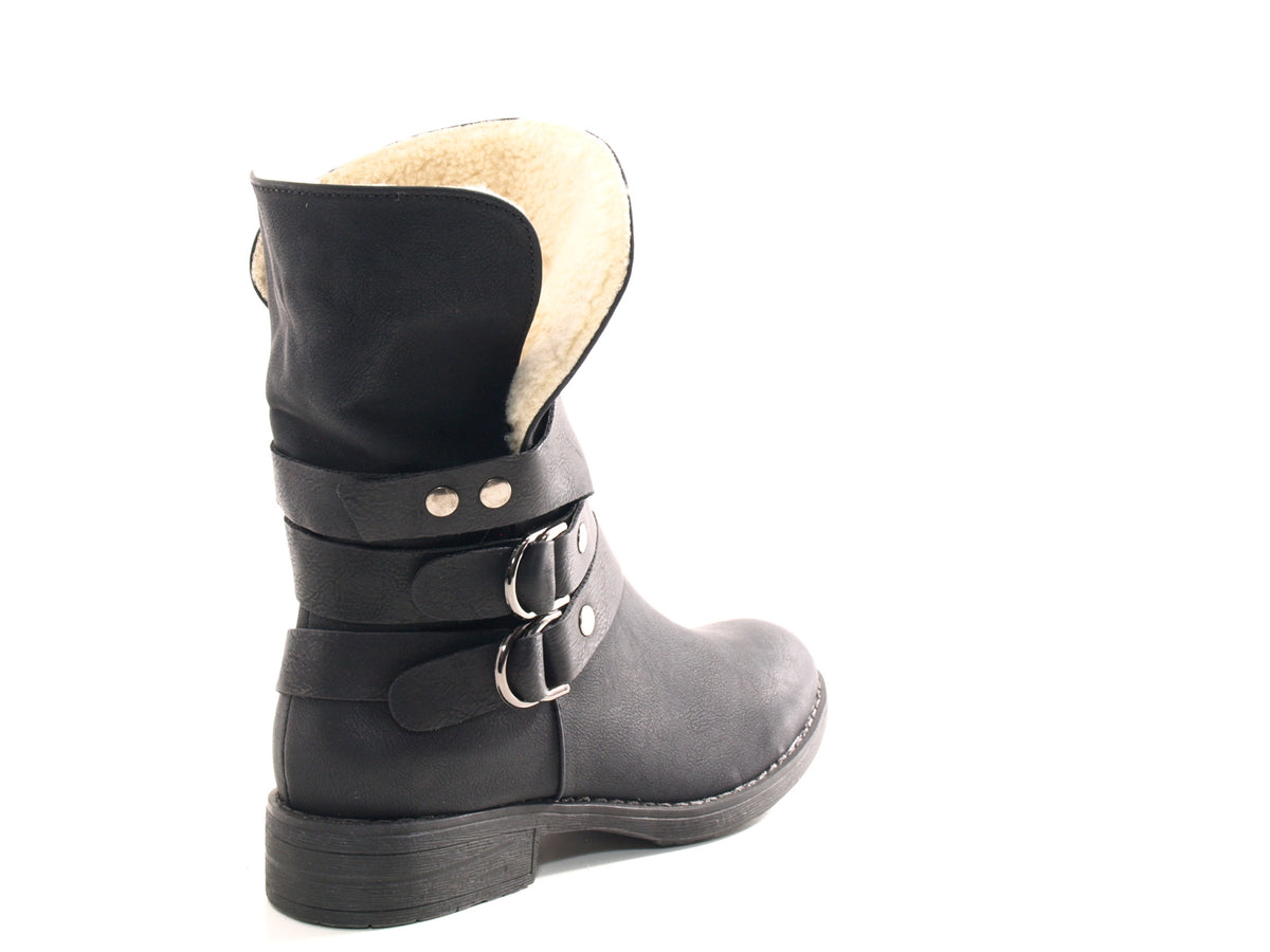 Bottines pour femme, chaussures d'extérieur, bottes d'hiver doublées chaudes, noir # 051