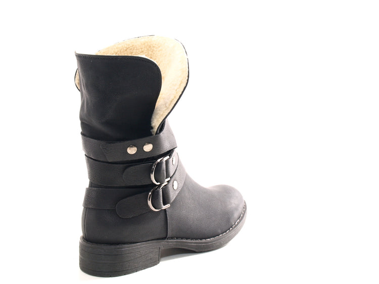 Bottines pour femme, chaussures d'extérieur, bottes d'hiver doublées chaudes, noir # 051