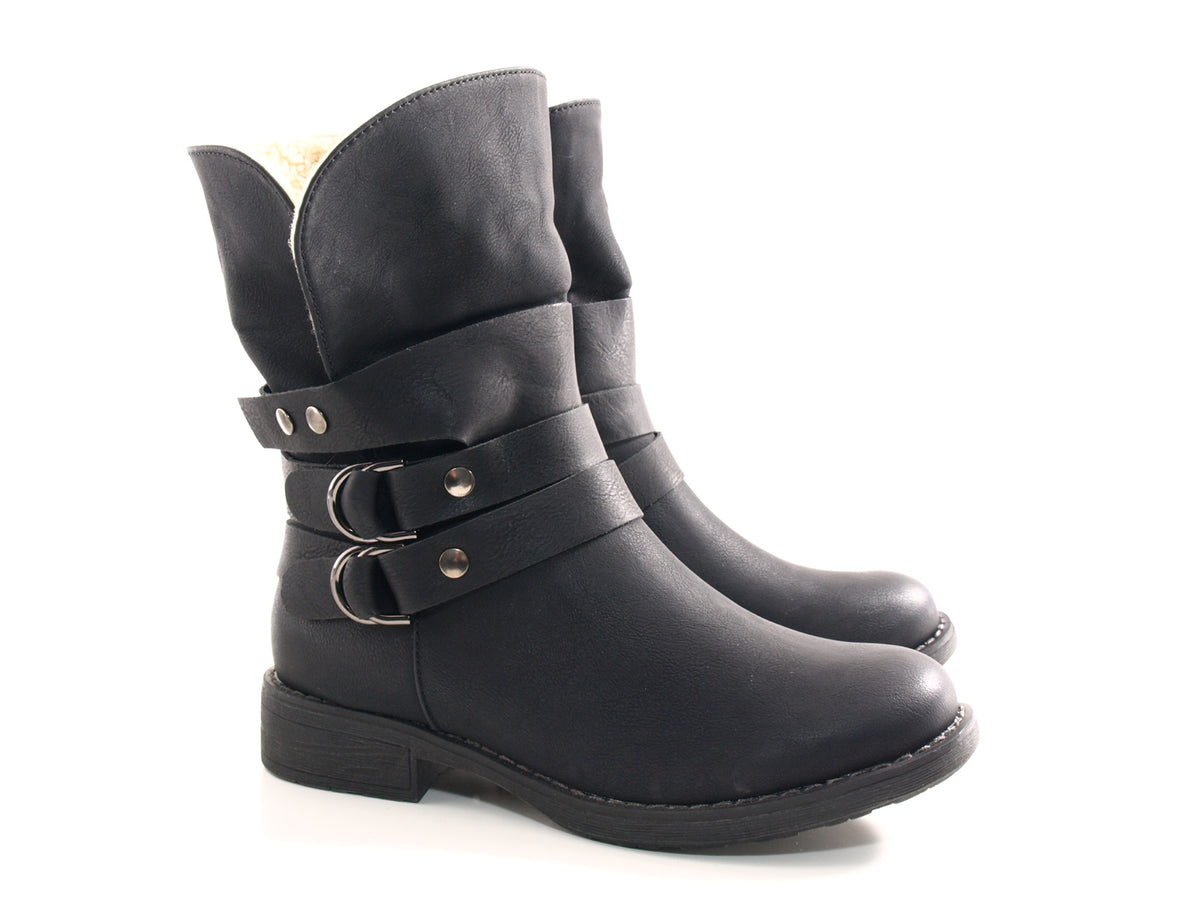 Bottines pour femme, chaussures d'extérieur, bottes d'hiver doublées chaudes, noir # 051