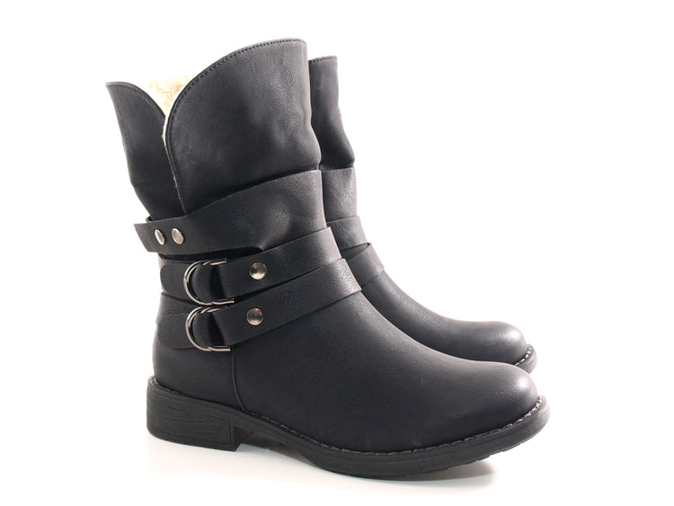 Bottines pour femme, chaussures d'extérieur, bottes d'hiver doublées chaudes, noir # 051