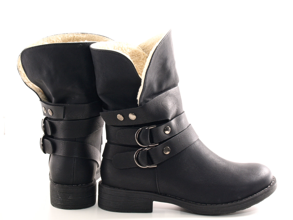 Bottines pour femme, chaussures d'extérieur, bottes d'hiver doublées chaudes, noir # 051