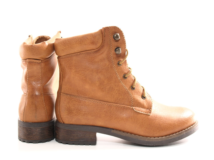 Women's lace-up boots, outdoor winter boots, warm-lined, camel # 443