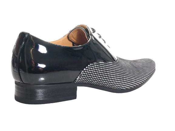 Chaussures basses de ville pour hommes, chaussures de costume, chaussures de soirée, aspect verni, noir / blanc # 157-81