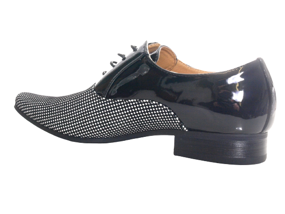 Chaussures basses de ville pour hommes, chaussures de costume, chaussures de soirée, aspect verni, noir / blanc # 157-81