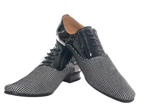 Chaussures basses de ville pour hommes, chaussures de costume, chaussures de soirée, aspect verni, noir / blanc # 157-81
