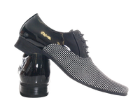 Herren Business Designer Halbschuhe Anzug Schuhe Abendschuhe Lack Optik Black / White # 157-81