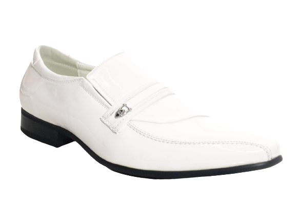 Chaussures habillées de ville pour homme, chaussures de costume, chaussures de soirée, aspect verni, blanc # 287-5