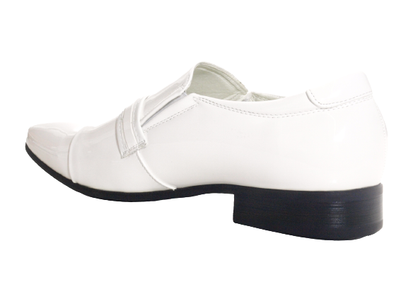 Chaussures habillées de ville pour homme, chaussures de costume, chaussures de soirée, aspect verni, blanc # 287-5
