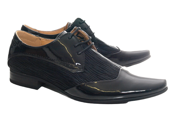 Men's Designer Business Low Shoes Suit Lace-up Shoes Evening Shoes Patent Look Black # 157-79