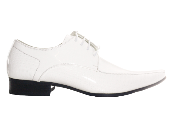 Chaussures basses de ville pour homme, chaussures à lacets de costume, chaussures de soirée, aspect verni blanc # 157-59