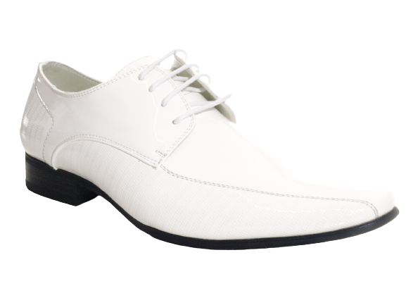 Chaussures basses de ville pour homme, chaussures à lacets de costume, chaussures de soirée, aspect verni blanc # 157-59