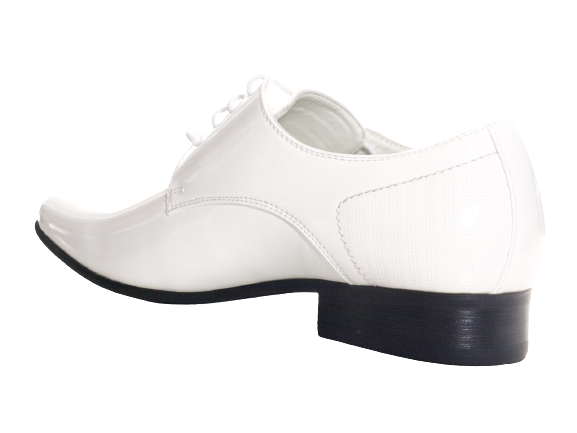 Chaussures basses de ville pour homme, chaussures à lacets de costume, chaussures de soirée, aspect verni blanc # 157-59