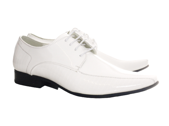 Chaussures basses de ville pour homme, chaussures à lacets de costume, chaussures de soirée, aspect verni blanc # 157-59