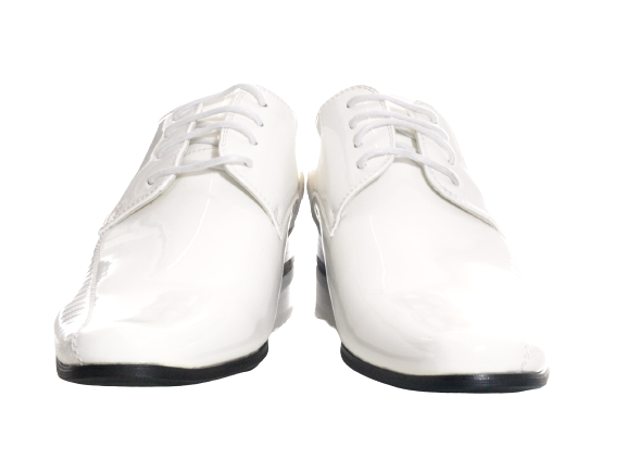 Chaussures basses de ville pour homme, chaussures à lacets de costume, chaussures de soirée, aspect verni blanc # 157-59