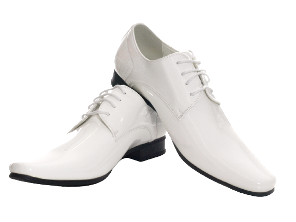 Chaussures basses de ville pour homme, chaussures à lacets de costume, chaussures de soirée, aspect verni blanc # 157-59