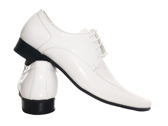 Chaussures basses de ville pour homme, chaussures à lacets de costume, chaussures de soirée, aspect verni blanc # 157-59