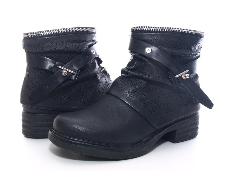 Women's Biker Ankle Boots Outdoor Winter Boots Black # 405