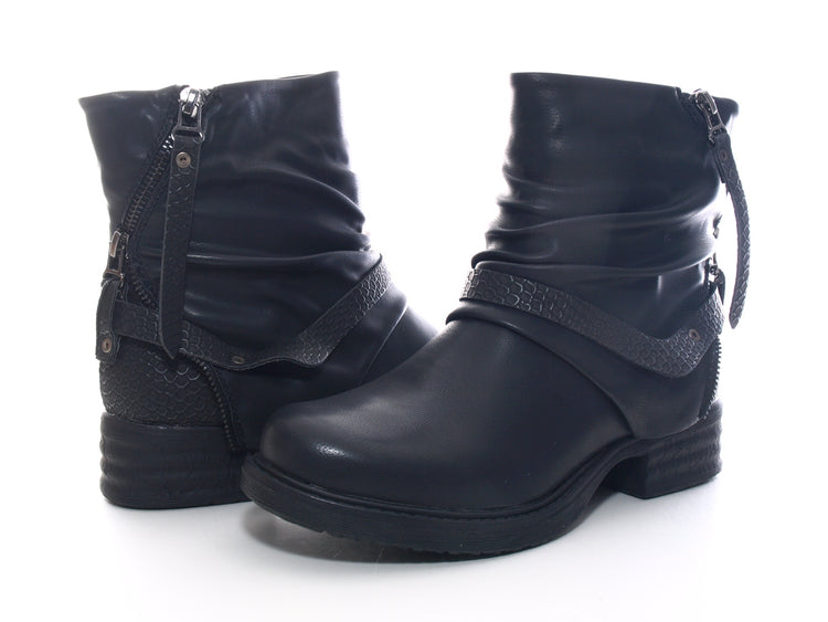 Women's ankle boots biker boots outdoor winter boots warm lined black # 3062