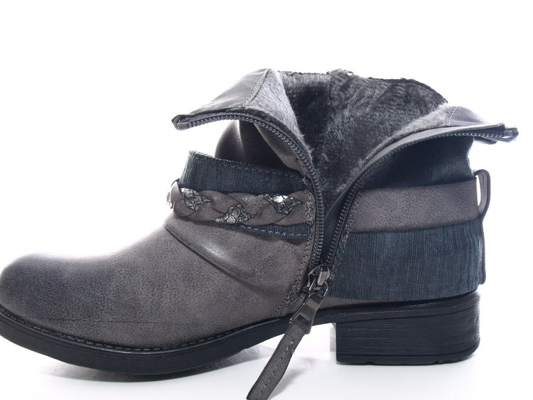 Women's ankle boots biker boots outdoor winter boots warm lined grey # 210