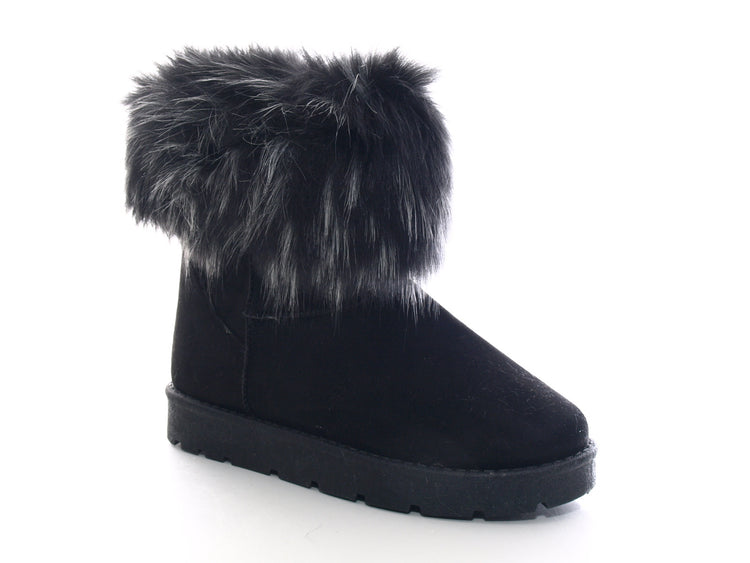 Bottines à enfiler pour femme, bottes d'extérieur, bottes d'hiver à doublure chaude, noir # 6668