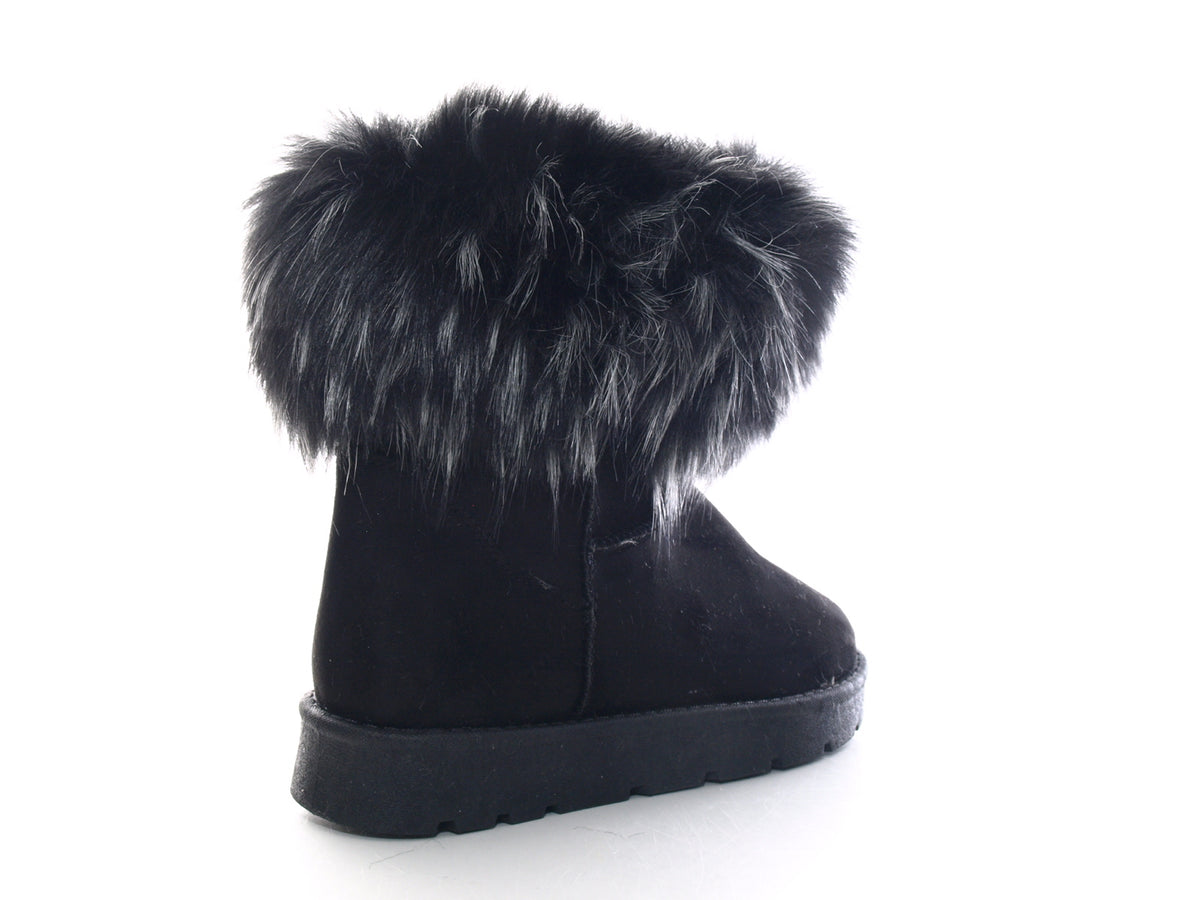 Bottines à enfiler pour femme, bottes d'extérieur, bottes d'hiver à doublure chaude, noir # 6668