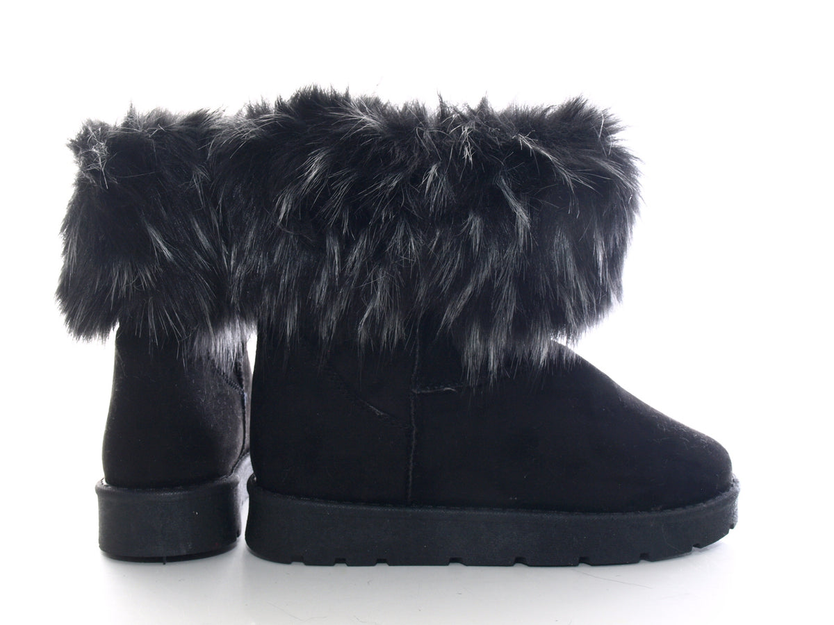 Bottines à enfiler pour femme, bottes d'extérieur, bottes d'hiver à doublure chaude, noir # 6668