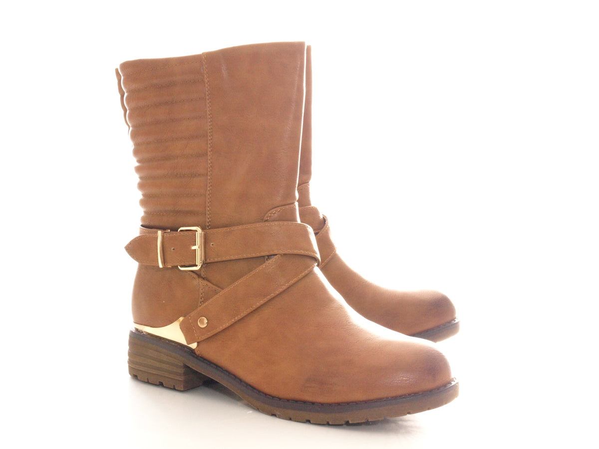 Women's ankle boots, biker boots, outdoor winter boots, warm lined, camel # 592