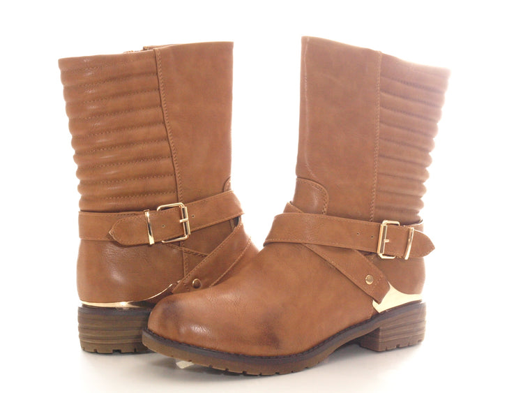 Bottines biker pour femme, bottes d'hiver outdoor, doublure chaude, camel # 592