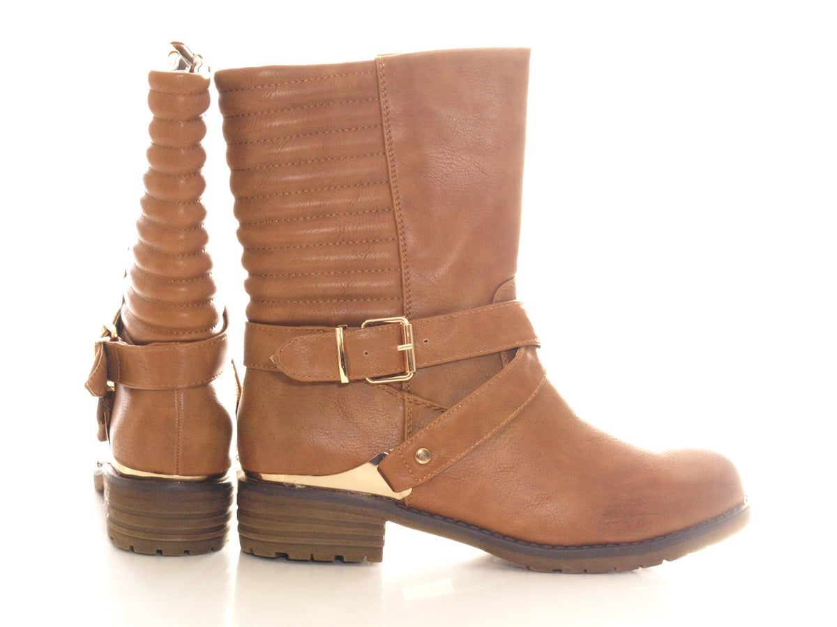 Women's ankle boots, biker boots, outdoor winter boots, warm lined, camel # 592