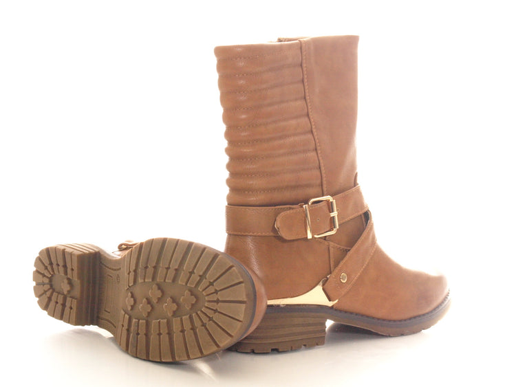 Women's ankle boots, biker boots, outdoor winter boots, warm lined, camel # 592